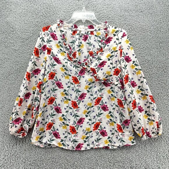 Old Navy Top Womens  XS Floral Long‎ Sleeve Faux Wrap Spring Blouse - Picture 1 of 7